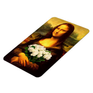 Magnet Flexible Mona Lisa avec bouquet de roses blanches