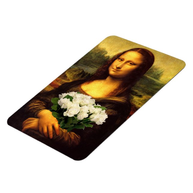 Magnet Flexible Mona Lisa avec bouquet de roses blanches (Côté Gauche)