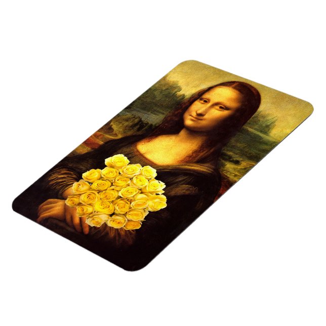 Magnet Flexible Mona Lisa avec bouquet de roses jaunes (Côté Gauche)