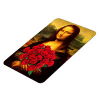 Mona Lisa avec bouquet de roses rouges