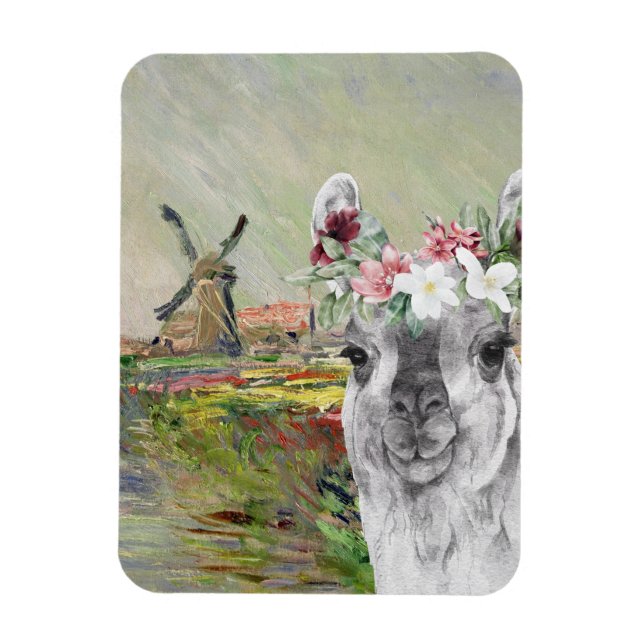Magnet Flexible Monet Champ Tulipes et Fancy Llama (Vertical)