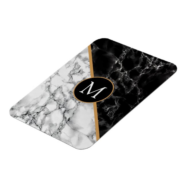 Magnet Flexible Monogram Black White Marble - Your Letter / Years (Côté Gauche)