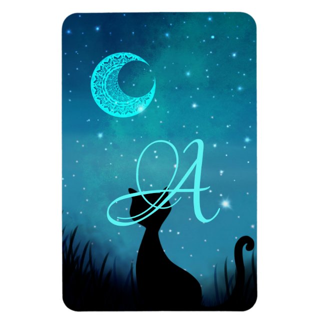 Magnet Flexible Monogramme chat noir Ciel étoilé illustration mode (Vertical)