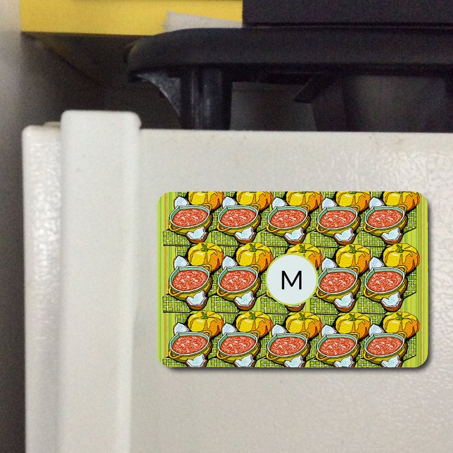Magnet Flexible Monogramme citrouille, soupe et Arrière - plan ray (Pumpkins Soup & Striped Pattern Monogram Flexible Magnet)