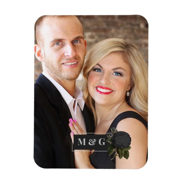 Magnet Flexible Monogramme de mariage aux roses noires gothiques v (Vertical)