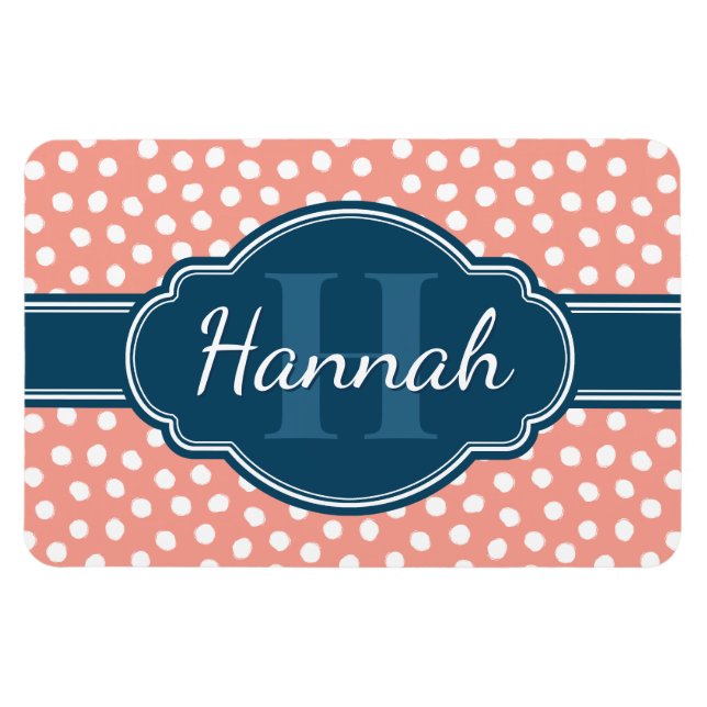 Magnet Flexible Monogramme de marine Motif rose blanc pointillé (Horizontal)