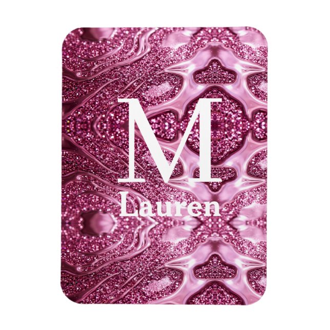 Magnet Flexible monogramme de nom girly abstrait métallisé rose (Vertical)