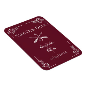 Magnet Flexible Monogramme et flèches rouge vigne la date