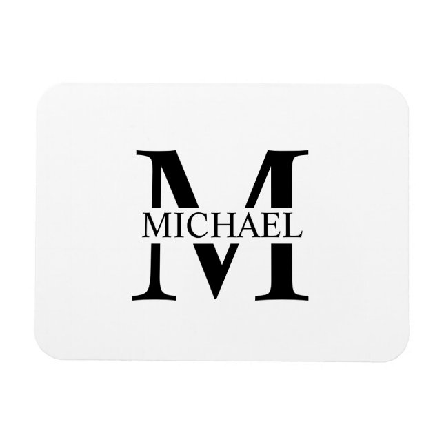 Magnet Flexible Monogramme et nom personnalisés blancs (Horizontal)