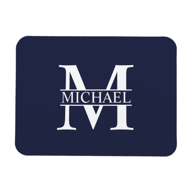 Magnet Flexible Monogramme et nom personnalisés bleu marine (Horizontal)