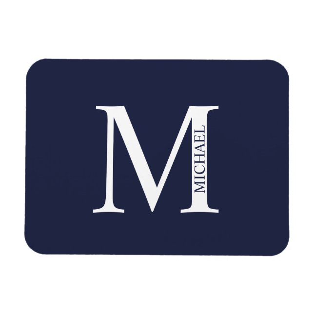 Magnet Flexible Monogramme et nom personnalisés bleu marine (Horizontal)