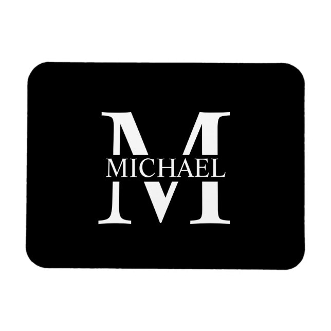 Magnet Flexible Monogramme et nom personnalisés en noir (Horizontal)