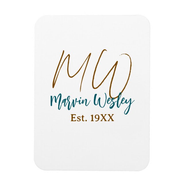 Magnet Flexible Monogramme marron bleu turquoise année simple mini (Vertical)