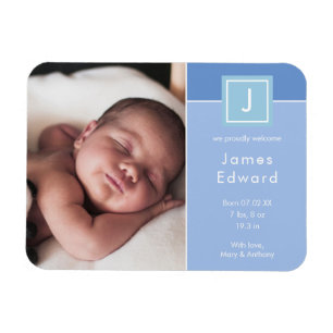 Magnet Flexible Monogramme moderne Photo Baby Boy Faire-part de na