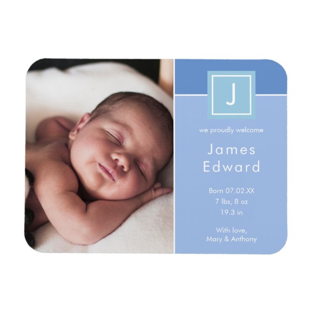 Magnet Flexible Monogramme moderne Photo Baby Boy Faire-part de na (Horizontal)
