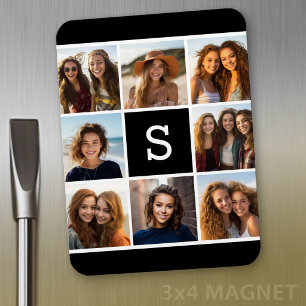 Magnet Flexible Monogramme personnalisé du collage photo noir et b