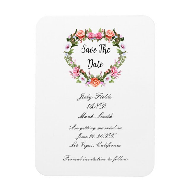 Magnet Flexible Monogramme Romantique Roses Floral Coeur Enregistr (Vertical)