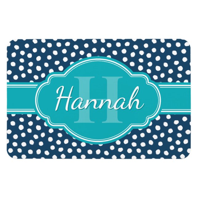 Magnet Flexible Monogramme Turquoise de Motif à pointes blanches d (Horizontal)