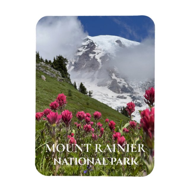 Magnet Flexible Mont Rainier couvert de neige, Pinceau Indien (Vertical)