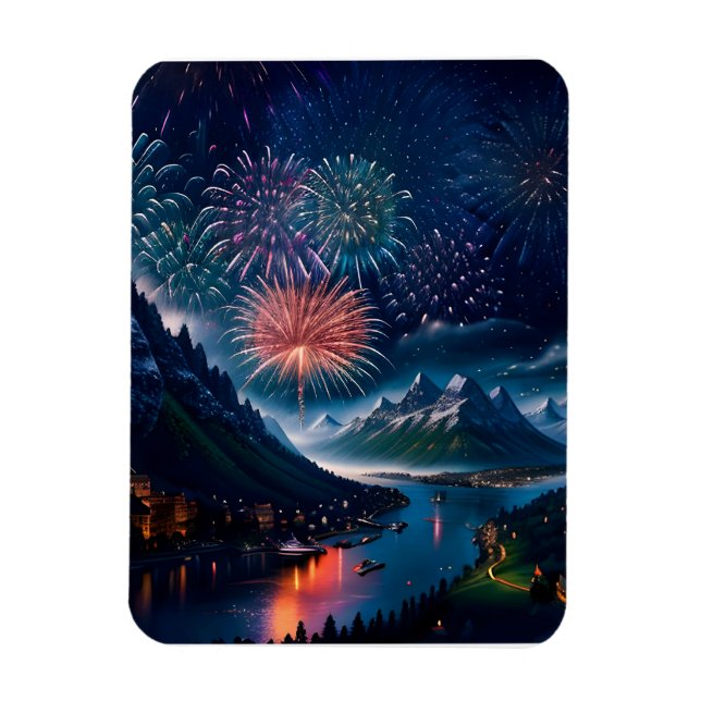 Magnet Flexible Montagne Twilight avec feux d'artifice (Vertical)