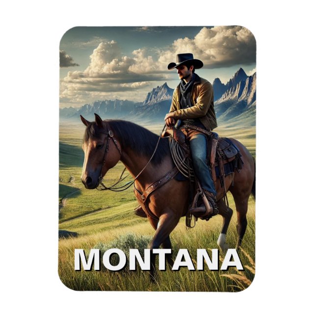 Magnet Flexible Montana Cowboy à cheval (Vertical)