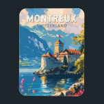 Magnet Flexible Montreux Suisse Travel Art Vintage<br><div class="desc">Montreux design de déplacement vectoriel rétro. Montreux est une station balnéaire traditionnelle située sur le lac Léman. Niché entre des collines escarpées et le lac.</div>