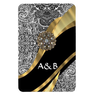 Magnet Flexible Motif damassé floral noir et blanc