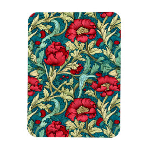 Magnet Flexible Motif de fleurs rouges inspiré de William Morris