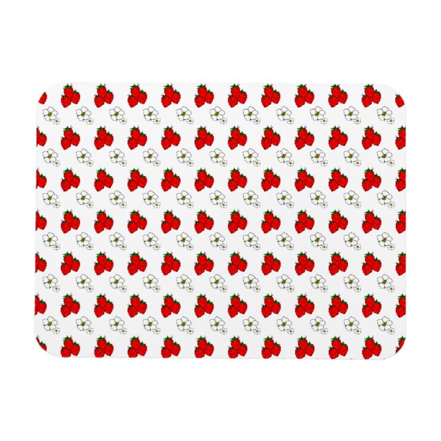 Magnet Flexible Motif de fraises et de fleurs rouges rétro (Horizontal)