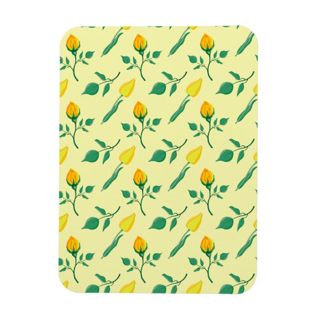 Magnet Flexible Motif floral avec rose jaune et fleurs de tulipe (Vertical)