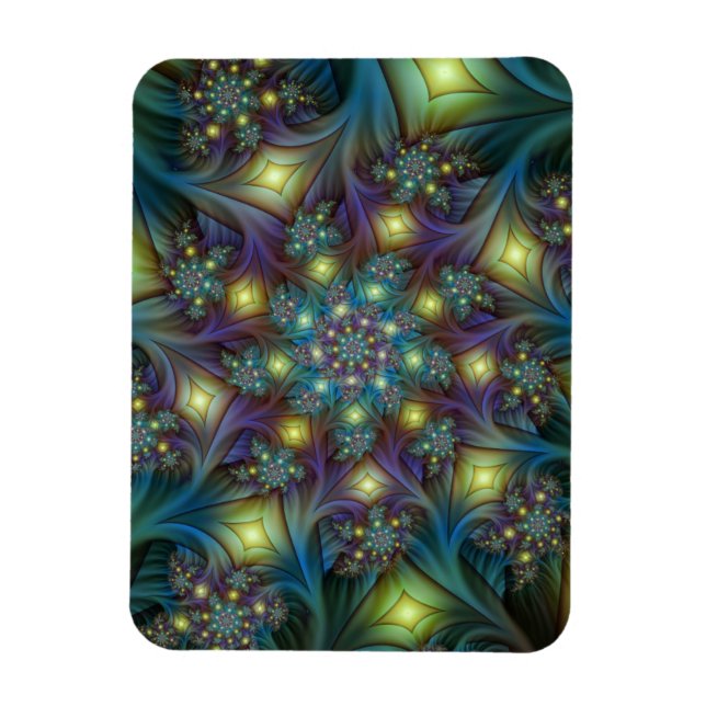 Magnet Flexible Motif fractal bleu abstrait éclairé (Vertical)