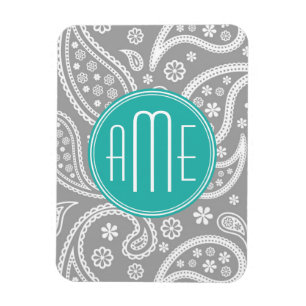 Magnet Flexible Motif gris floral chic de Paisley et monogramme