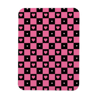 Magnet Flexible Motif moderne Pink and Black Checker Coeurs filles