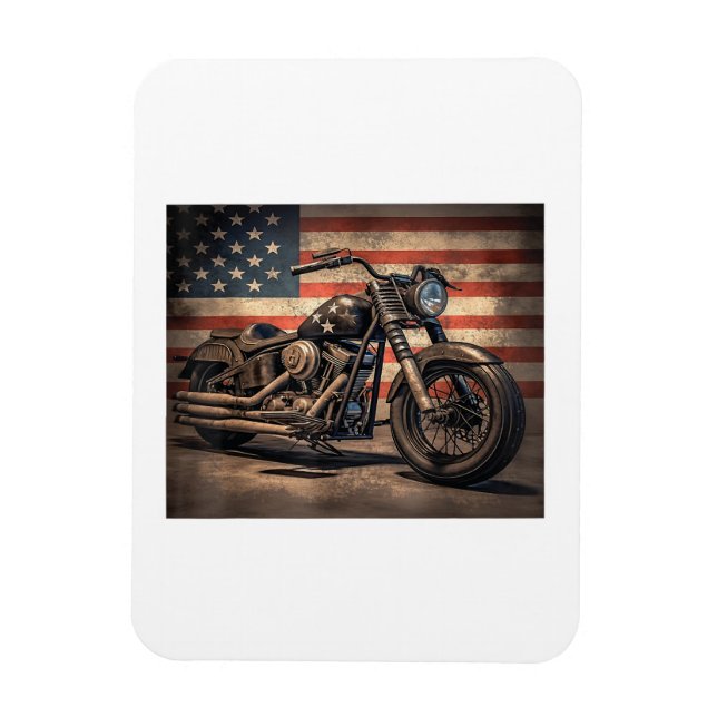 Magnet Flexible Motorcycle USA Drapeau Retro Biker (Vertical)