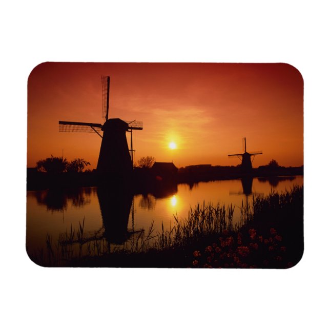Magnet Flexible Moulins à vent au coucher du soleil, Kinderdijk, P (Horizontal)