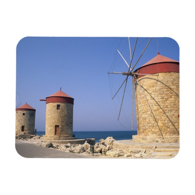 Magnet Flexible Moulins à vent célèbres de Rhodes Grèce (Horizontal)