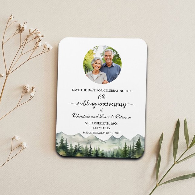 Magnet Flexible Mountain Pine 68 Wedding Anniversary Save the Date (Créateur téléchargé)