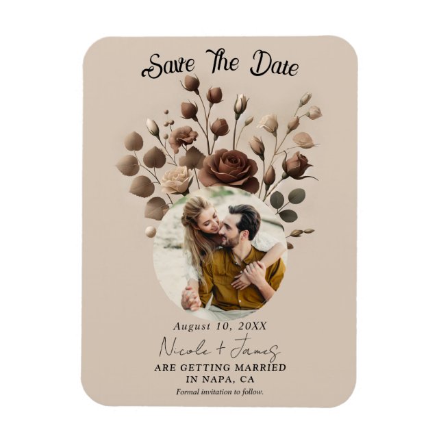 Magnet Flexible Mousse Marron Beige Floral Moccha Faire Part de Ré (Vertical)