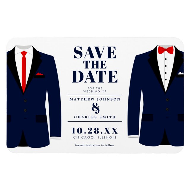 Magnet Flexible Mr. & Mr. Modern Wedding Navy Tux - Save the Date (Horizontal)