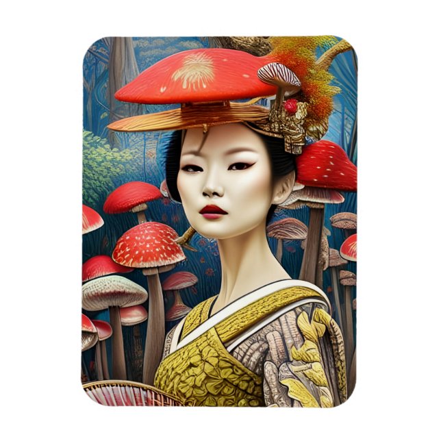 Magnet Flexible Mushroom Geisha Surreal Imaginaire Art (Vertical)