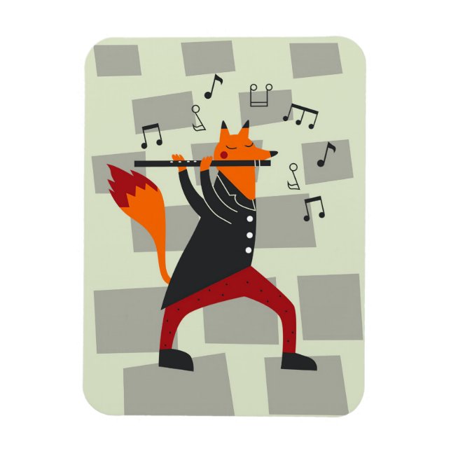 Magnet Flexible Musique Art Un Renard Et Flûte (Vertical)