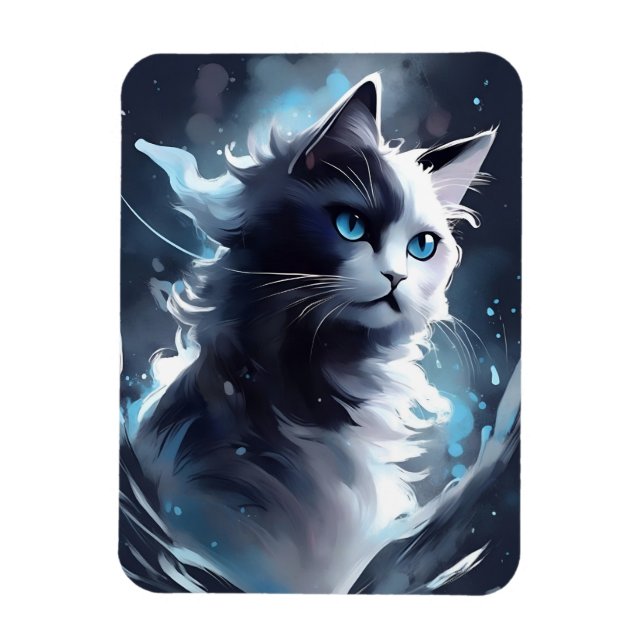 Magnet Flexible Mystique Kitten noir et blanc | Chat d'aquarelle (Vertical)