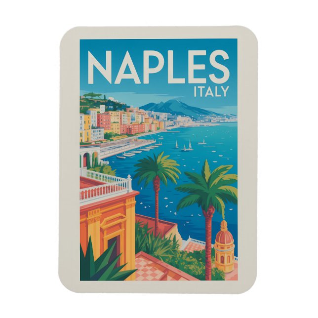 Magnet Flexible Naples Italy Illustration Travel Art Vintage (Vertical)