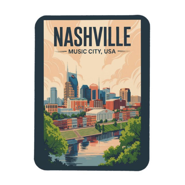 Magnet Flexible Nashville Tennessee Skyline Travel Art Vintage (Vertical)