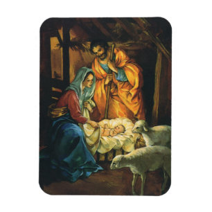 Magnet Flexible Nativité de Noël Vintage, Baby Jesus in Manger