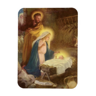 Magnet Flexible Nativité de Noël Vintage, Marie Joseph Bébé Jésus