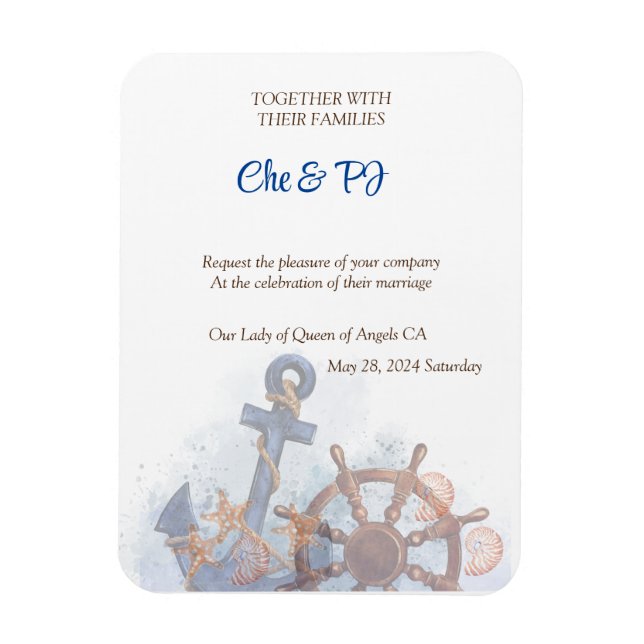 Magnet Flexible Nautical Beach Mariage Thème Invitation (Vertical)