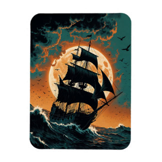 Magnet Flexible Navire fantôme éclairé par la lune sur des mers or