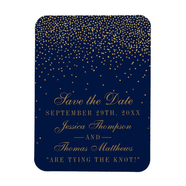 Magnet Flexible Navy Blue & Glam Gold Confetti Enregistrer La Date (Vertical)