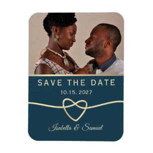 Magnet Flexible Navy Blue Photo Wedding Save The Date Invitation